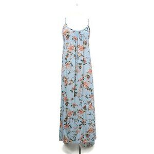 New Flynn Skye Blue My Mind Maxi Dress Womens M Light Blue Floral Rayon Low Back